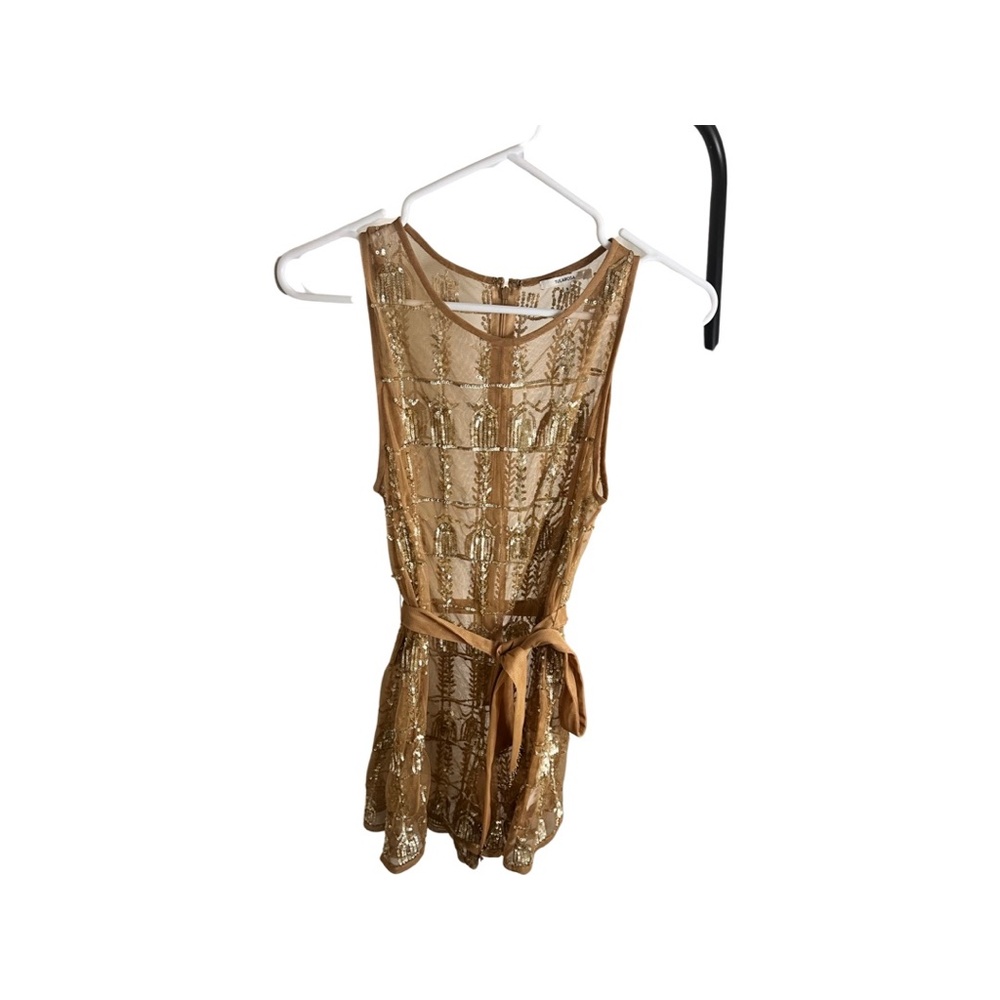 TULAROSA GOLD SEQUIN ROMPER WITH BELT